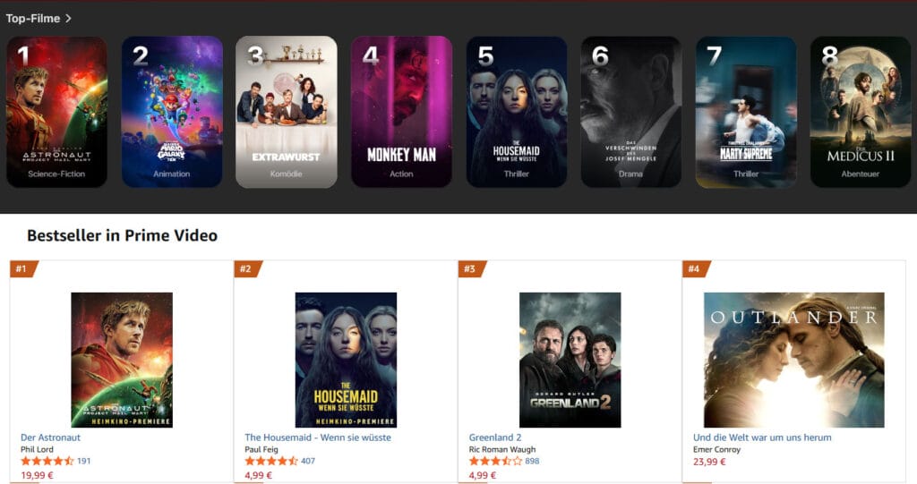 In der Bestseller-Liste von Apple TV und Amazon Prime Video setzt sich "Der Astronaut: Project Hail Mary" an die Spitze der Charts. 