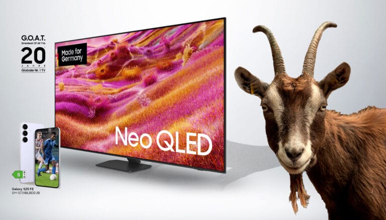 Was haben Ziegen, Smartphones und Tablets gemeinsam? Alle sind Teil der neuen Samsung QLED-WM-Aktion!