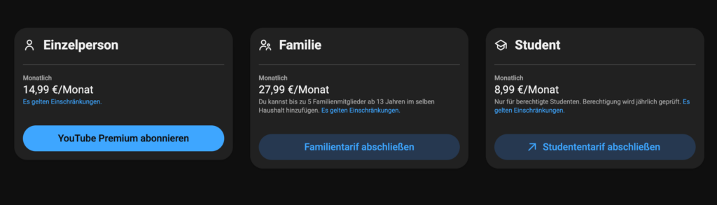 YouTube Premium wird durch die Bank weg teurer.
