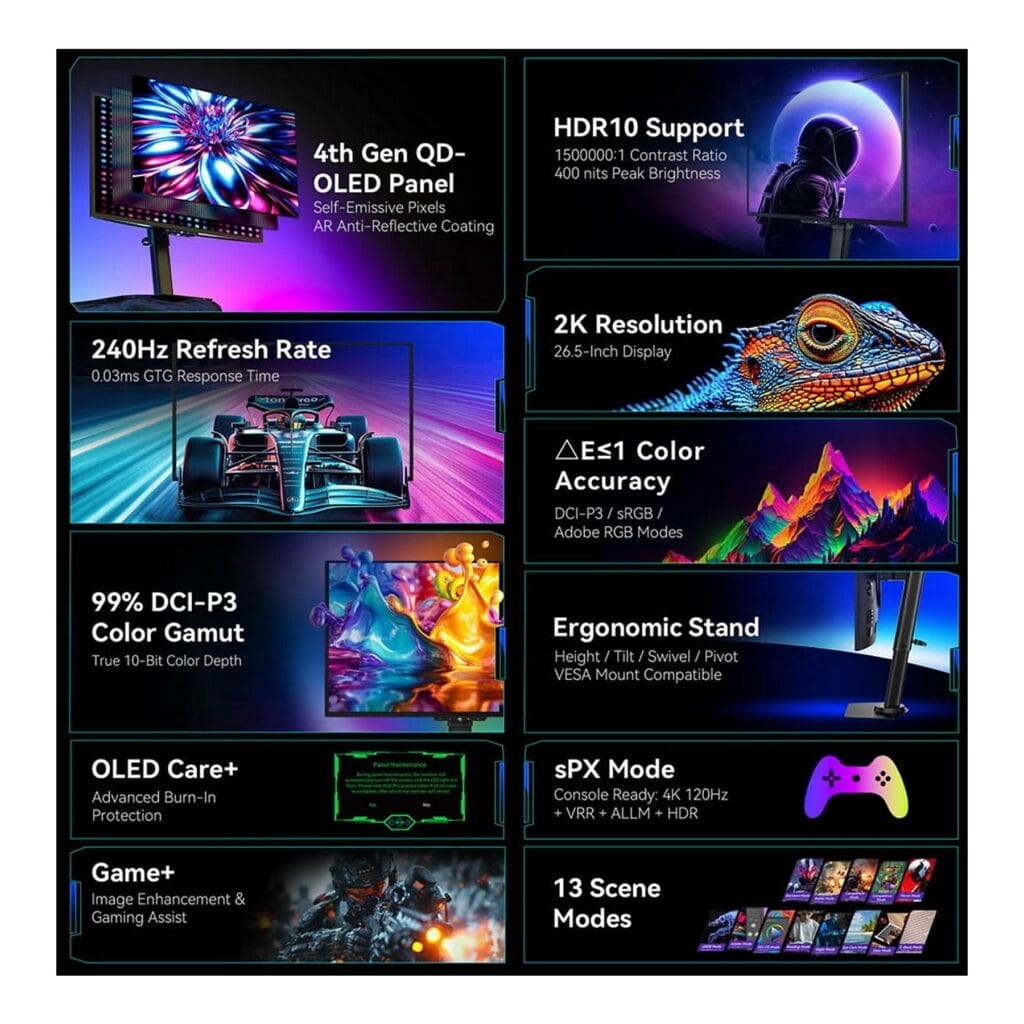 Die wichtigsten Spezifikationen und Features des G2785S QD-OLED-Monitor mit 27 Zoll und 240Hz