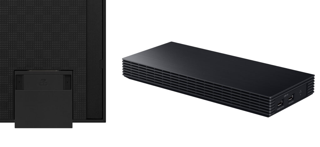Die optionale Wireless One Connect Box ist eine großartige Neuerung für den Samsung R95H Micro RGB TV (und S99H OLED TV)