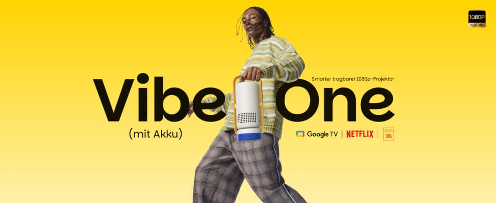 Der Xgimi Vibe One ist mit seinem integrierten Akku und schickem Design ganz klar als Lifestyle- und Fan-Statement gedacht. 