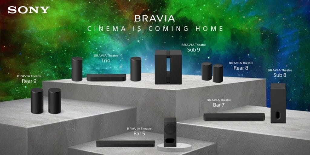 Das komplette Sony Audio Line-up 2026 bestehend aus Soundbars, dedizierten Subwoofern und Rear-Lautsprechern.