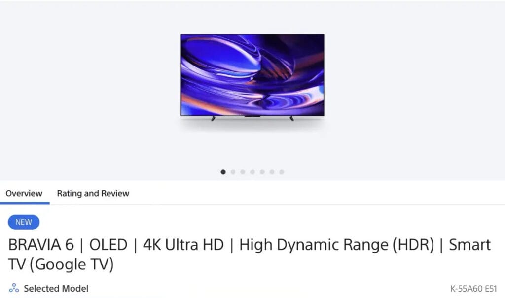 Sony listet den Bravia 6 bereits in einigen Ländern.