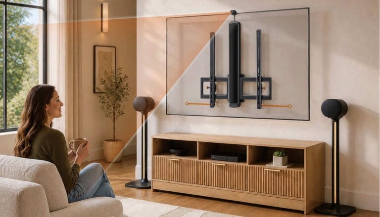 Diese TV-Wandhalterung verfolgt dich durchs Wohnzimmer – und richtet den Fernseher automatisch aus