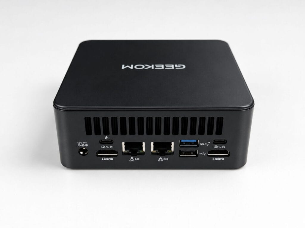 Große Anschlussvielfalt auf der Rückseite des Geekom IT13 Max 2026-Edition Mini-PC