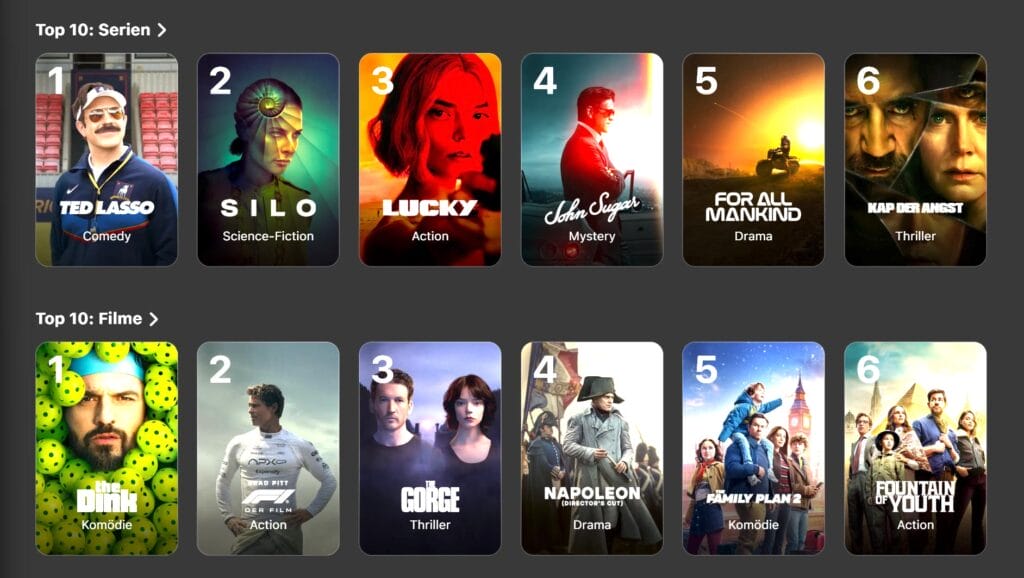 Apple TV stützt sich mittlerweile auf einen stattlichen Film- und Serienkatalog. Die Auswahl fühlt sich besonders hochwertig an.