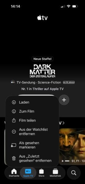 Der Download von Filmen und Serien-Episoden ist bei Apple TV Teil des Angebotes.