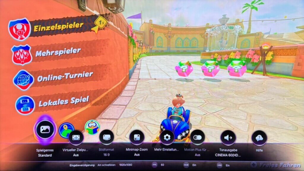 Nach dem Update konnten wir Mario Kart World direkt mit aktiviertem VRR (Variable Refresh Rate) starten.