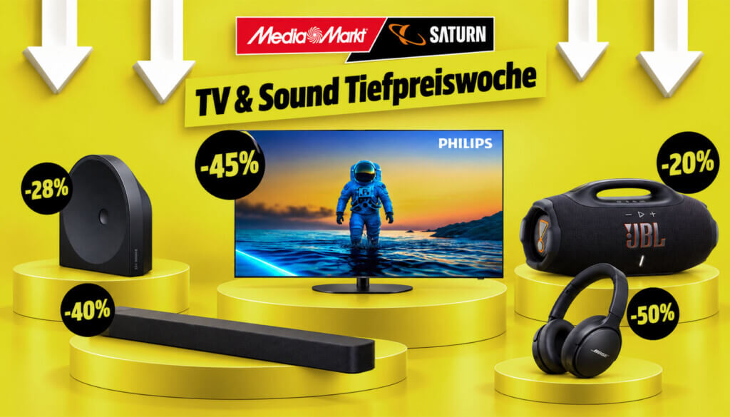 MediaMarkt TV & Sound Tiefpreiswoche mit Fernseher, Soundbar, Kopfhörer und Lautsprechern im Angebot