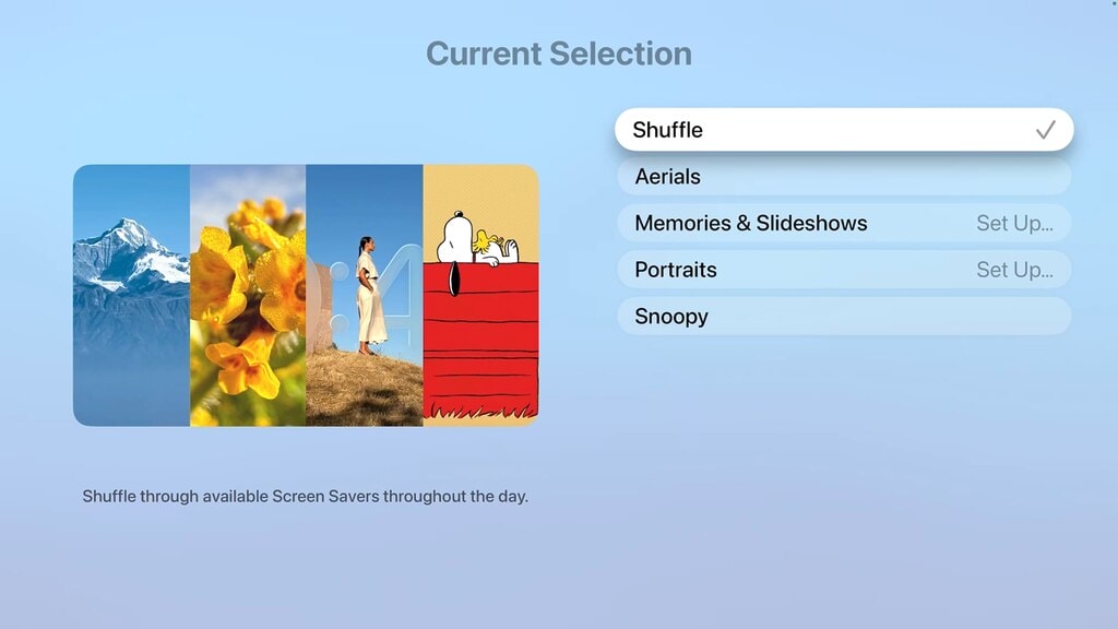 Die neue Shuffle-Funktion kann die Bildschirmschoner abwechslungsreicher machen.