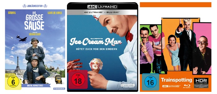 Die große Sause, Ice Cream Man und Trainspotting auf 4K UHD Blu-ray von Plaion Pictures