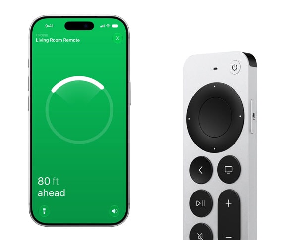 Die neue touch-basierte Siri-Remote soll sich mit kompatiblen Apple-Geräten noch einfacher finden lassen, sollte man sie einmal verlegt haben.