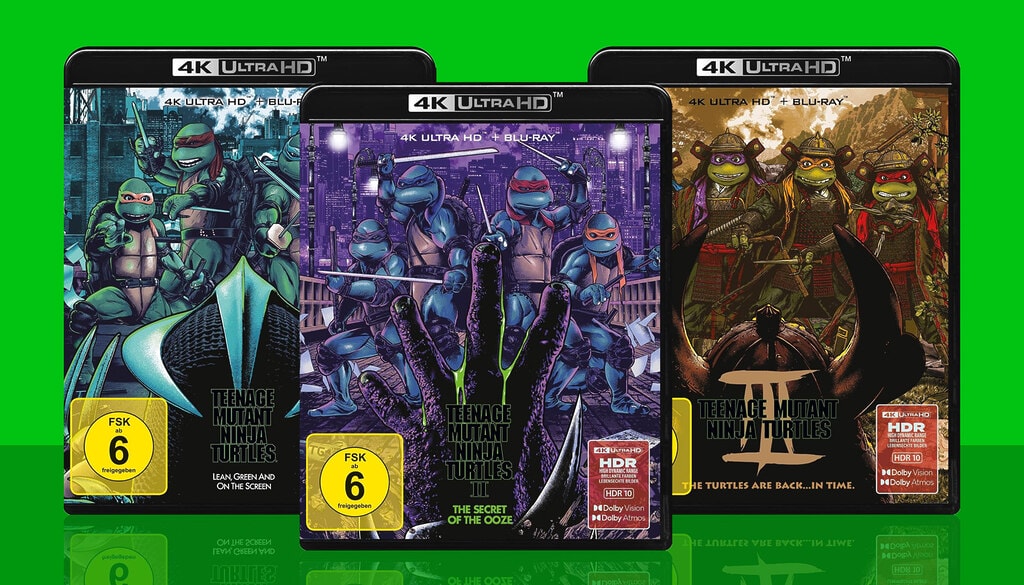 Die Turtles-Filme auf 4K UHD Blu-ray können auch mit alternativen Cover-Optionen vorbestellt werden.